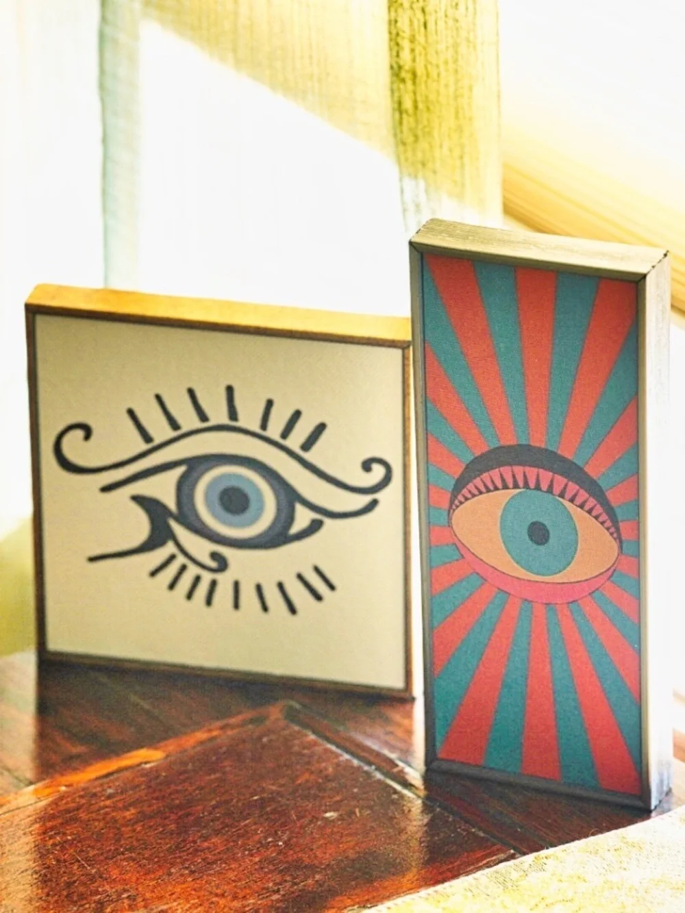 Malocchio Eye of Osiris Graphic Art Block Prints Set of 2 Boho Decor